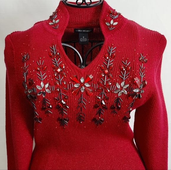Lauren Michelle Sweater, M, Red, NWT - Picture 3 of 7